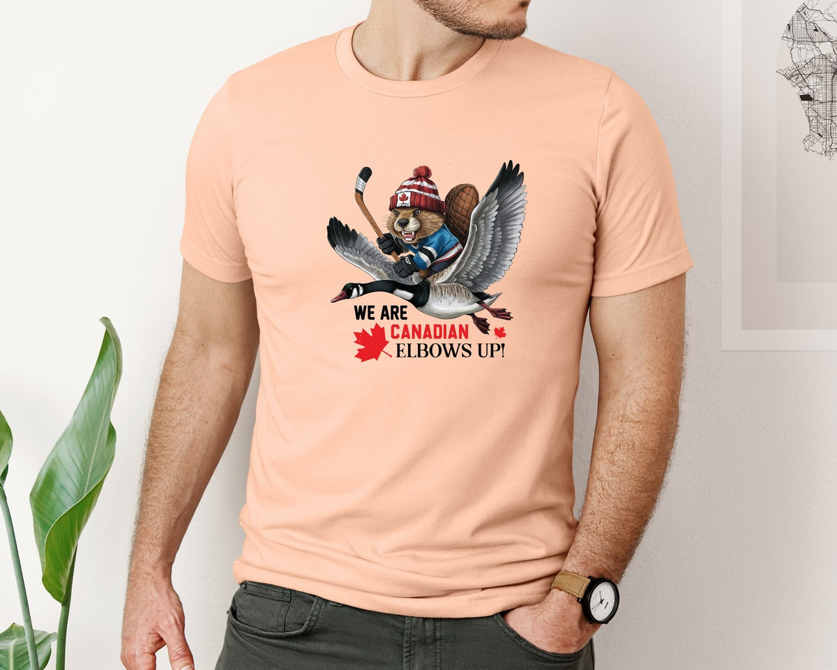 brand:Bella Canvas|color:Heather Peach|We Are Canada Elbows Up 2 Graphic T-Shirt