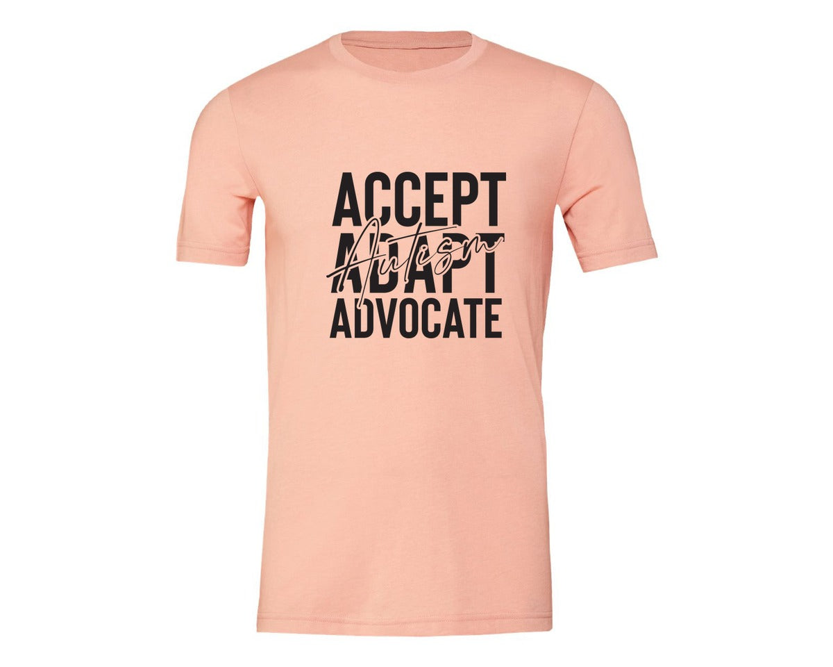 brand:Generic|color:Heather Peach|Accept Adapt Advocate Autism Graphic T-Shirt