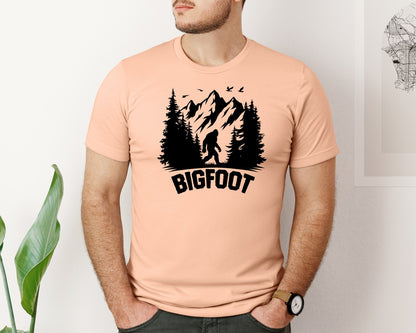 brand:Bella Canvas|color:Heather Peach|Retro Bigfoot Silhouette Pixel Art Graphic T-Shirt