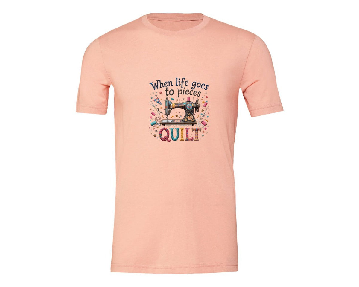 brand:Generic|color:Heather Peach|Quilting When Life Goes To Pieces Graphic T-Shirt