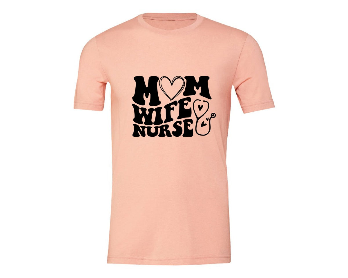 brand:Generic|color:Heather Peach|Mom Wife Nurse Wavy Graphic T-Shirt