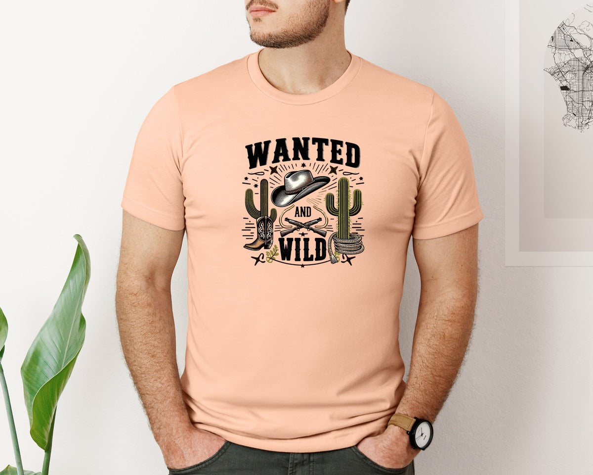 brand:Bella Canvas|color:Heather Peach|Western Wanted And Wild T Shirt Graphic T-Shirt
