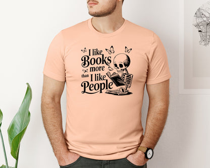 brand:Bella Canvas|color:Heather Peach|I Like Books More Than I Like People 3 Graphic T-Shirt