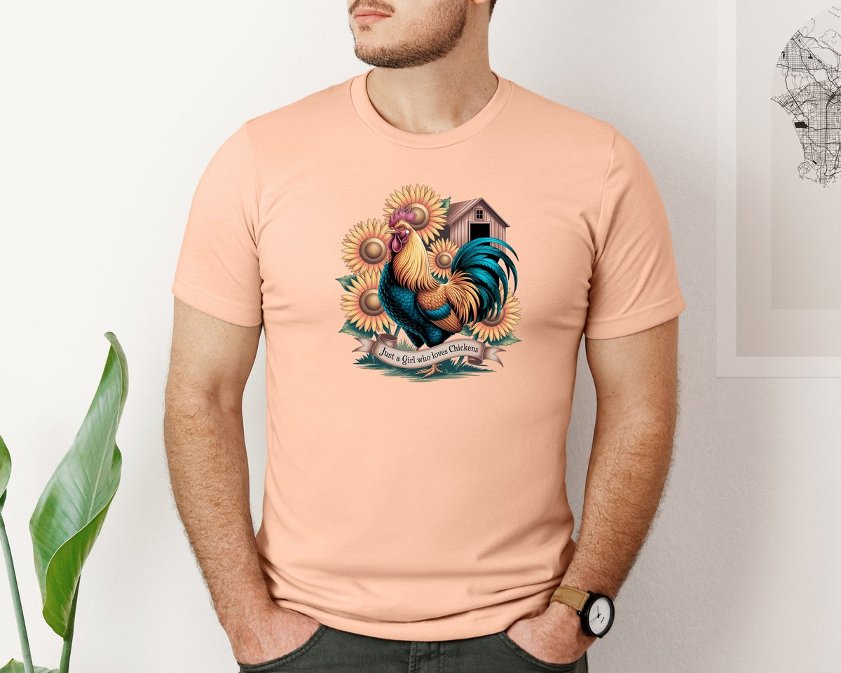 brand:Bella Canvas|color:Heather Peach|Just A Girl Who Loves Chickens 10 Graphic T-Shirt