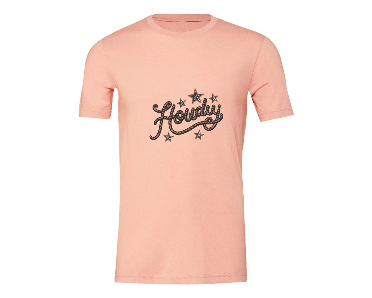 brand:Generic|color:Heather Peach|Howdy Western Cowboy Rope Graphic T-Shirt