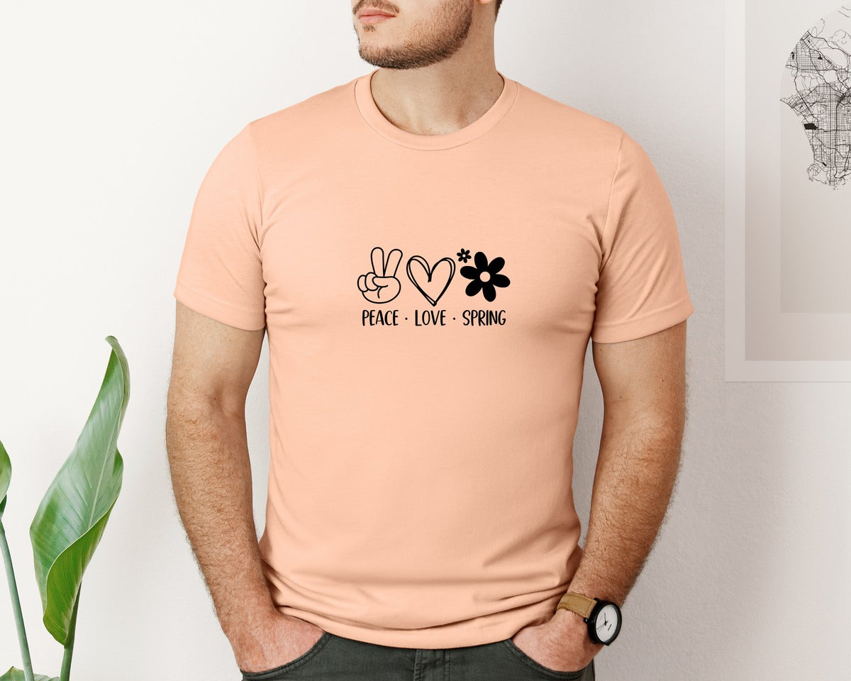 brand:Bella Canvas|color:Heather Peach|Peace Love Spring 4 Graphic T-Shirt