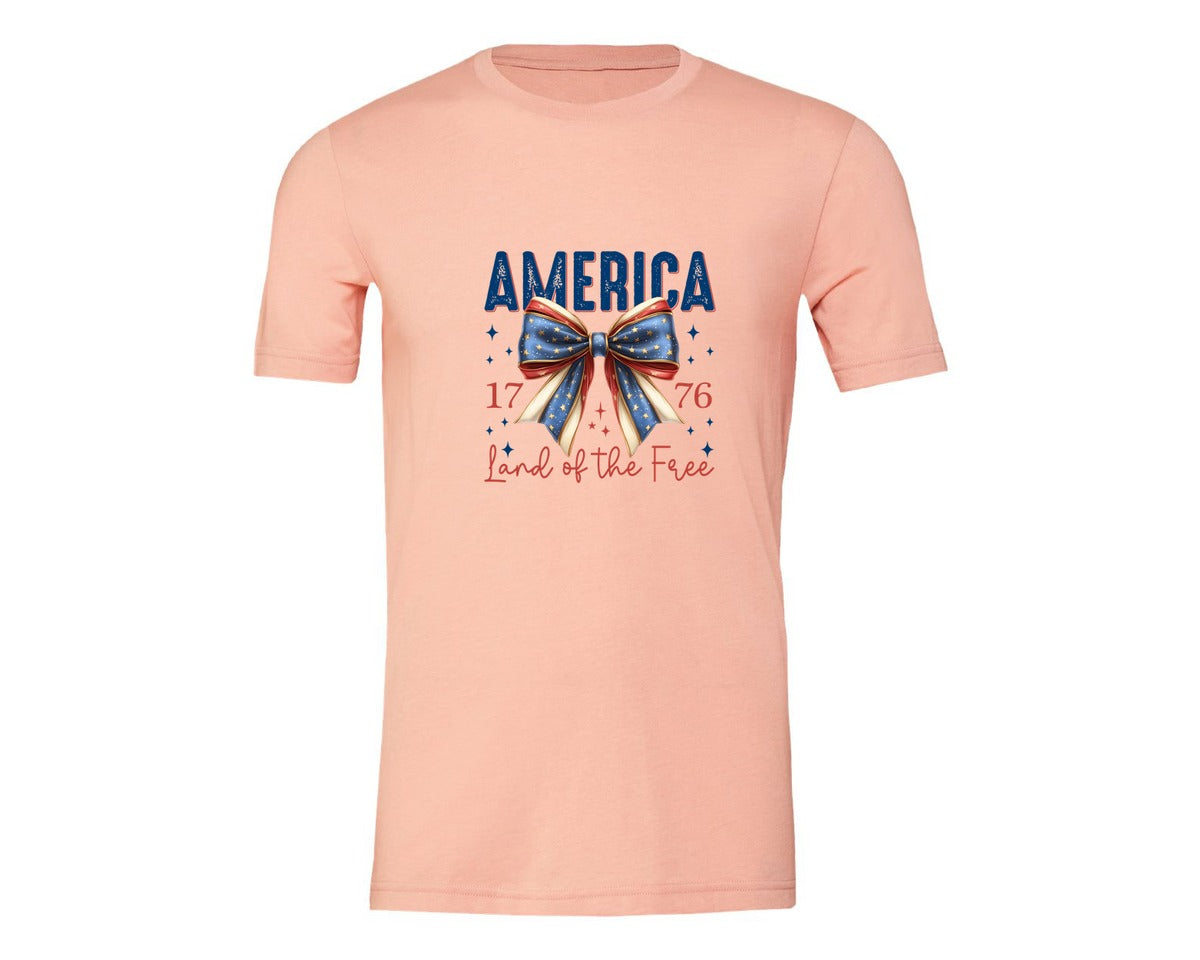 brand:Generic|color:Heather Peach|America Bow Land Of The Free Graphic T-Shirt