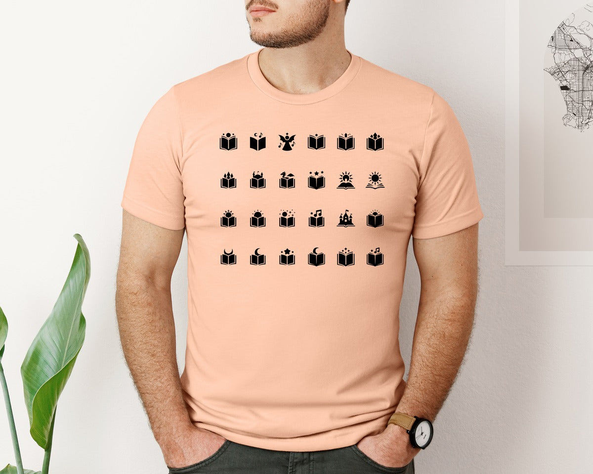 brand:Bella Canvas|color:Heather Peach|Open Book With Fantasy Graphic T-Shirt