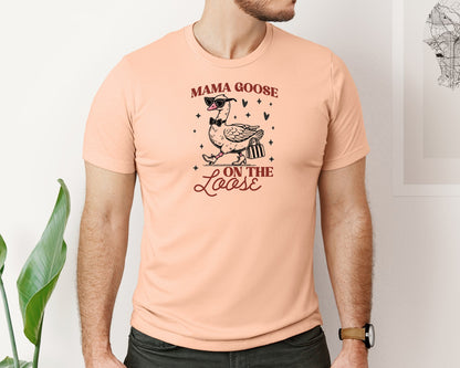 brand:Bella Canvas|color:Heather Peach|Mama Goose On The Loose Pngtrendy Funny Graphic T-Shirt
