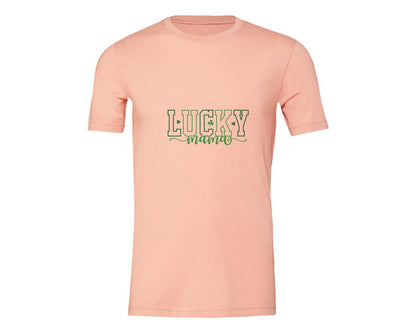 brand:Generic|color:Heather Peach|Shamrock Lucky Mama St Patricks Day Graphic T-Shirt