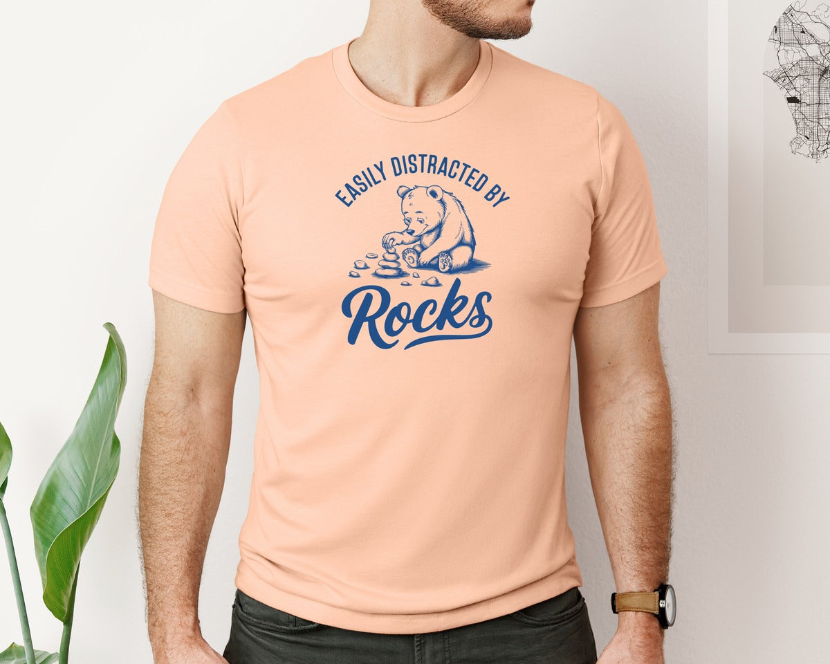 brand:Bella Canvas|color:Heather Peach|Easily Distracted By Rocks Design Graphic T-Shirt