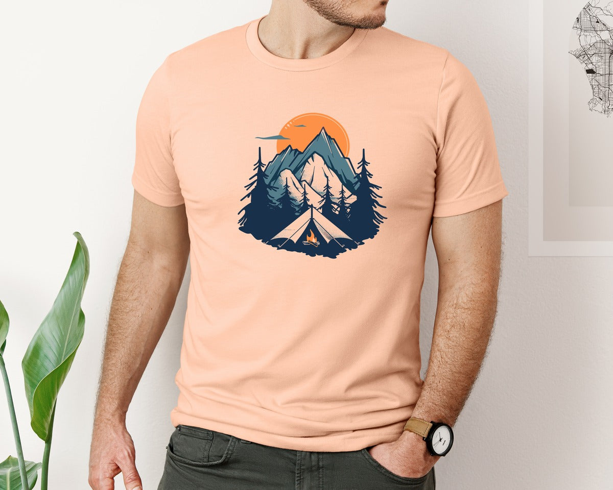 brand:Bella Canvas|color:Heather Peach|Sunset Camping Adventure T Shirt Design 8 Graphic T-Shirt