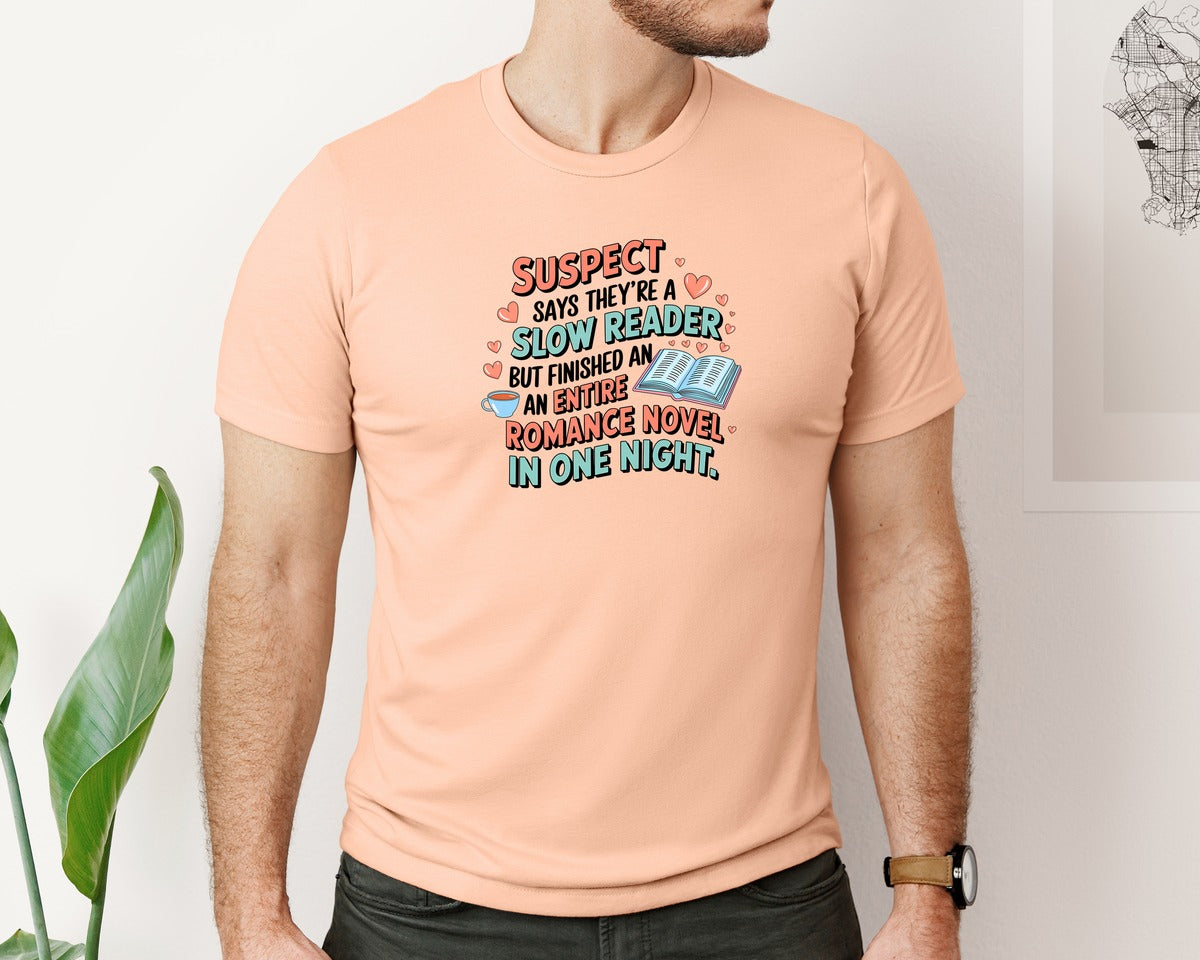 brand:Bella Canvas|color:Heather Peach|Suspect Claims Reading Lover Bookish 2 Graphic T-Shirt