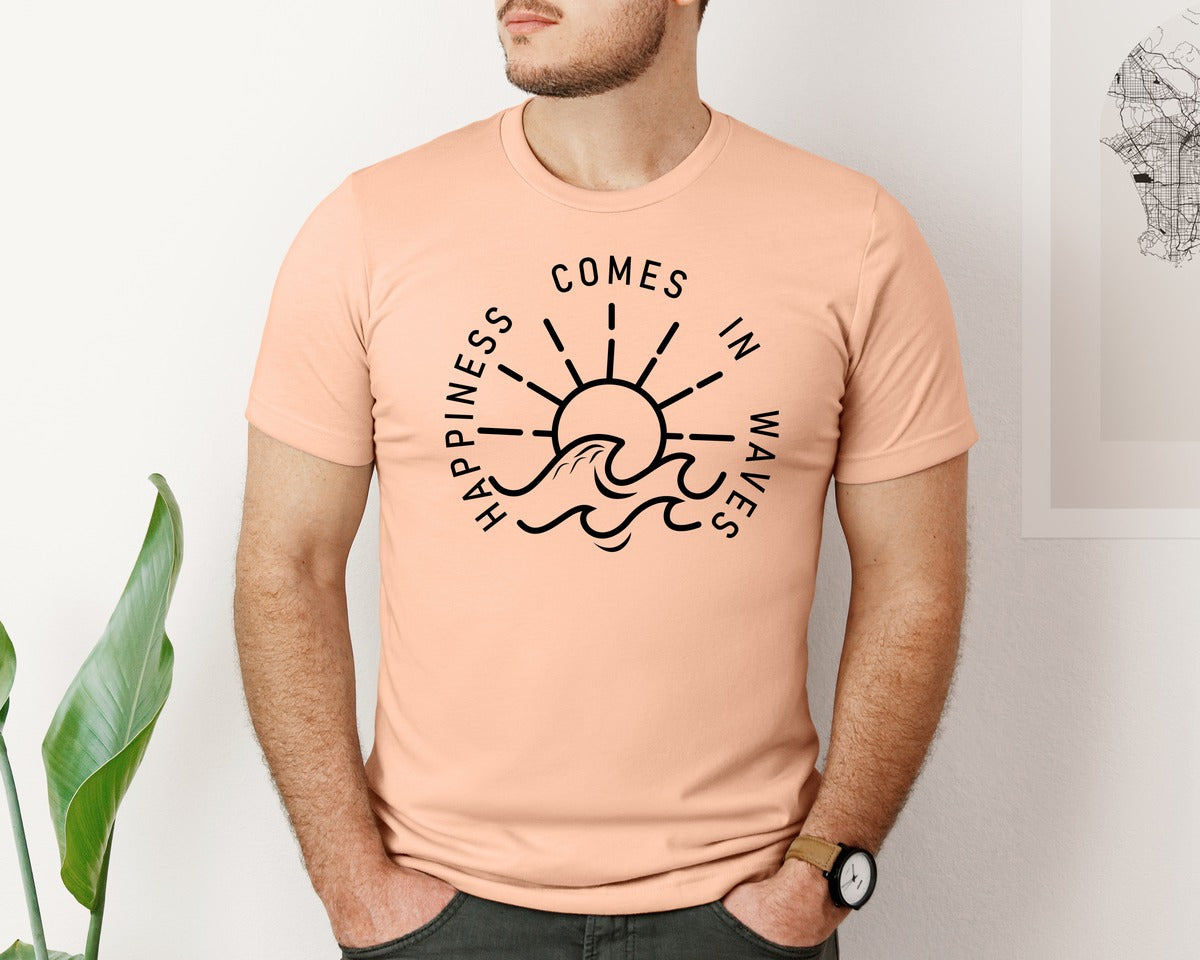 brand:Bella Canvas|color:Heather Peach|Happiness Comes In Waves Graphic T-Shirt