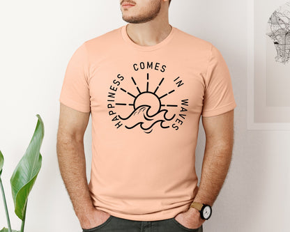 brand:Bella Canvas|color:Heather Peach|Happiness Comes In Waves Graphic T-Shirt