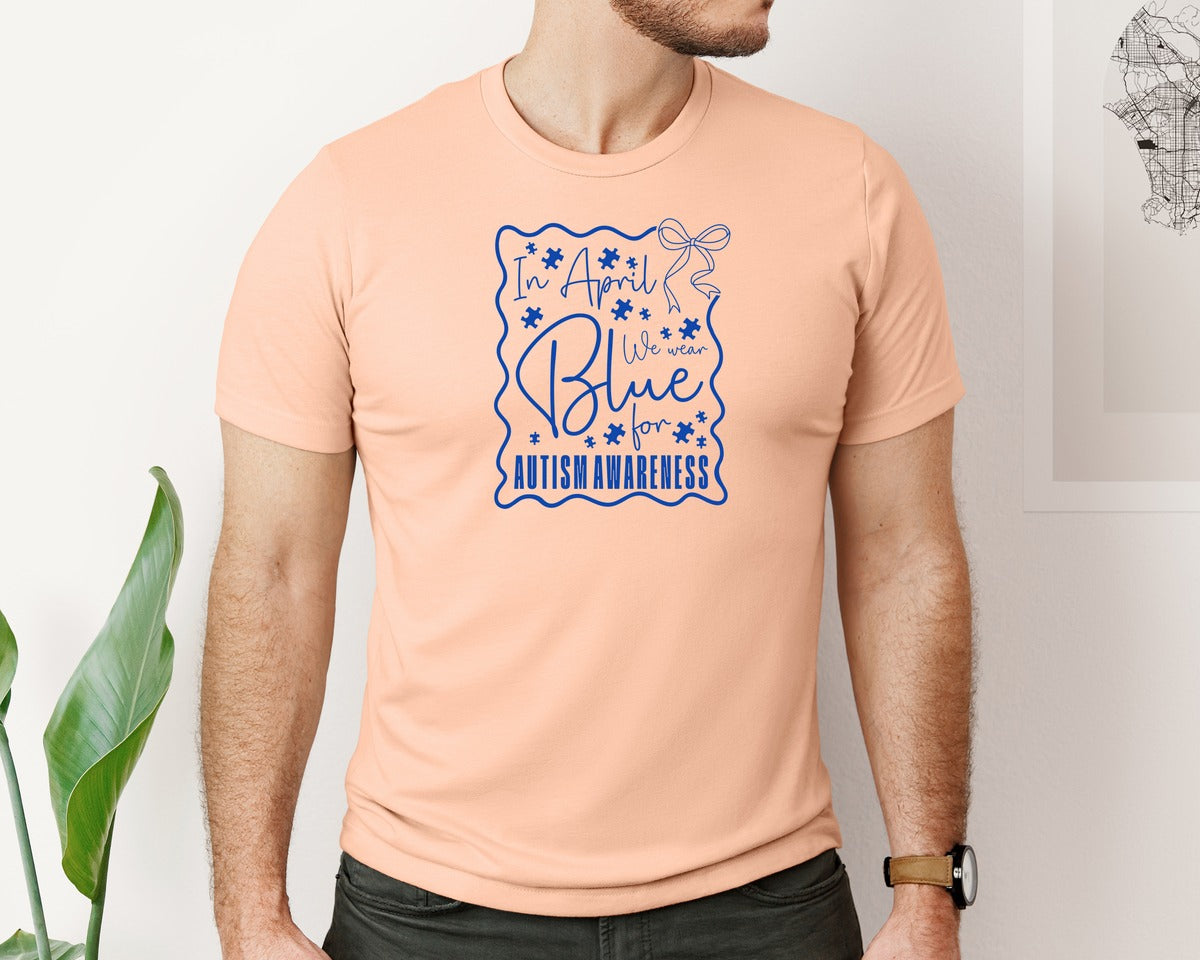 brand:Bella Canvas|color:Heather Peach|In April We Wear Blue Autism 2 Graphic T-Shirt