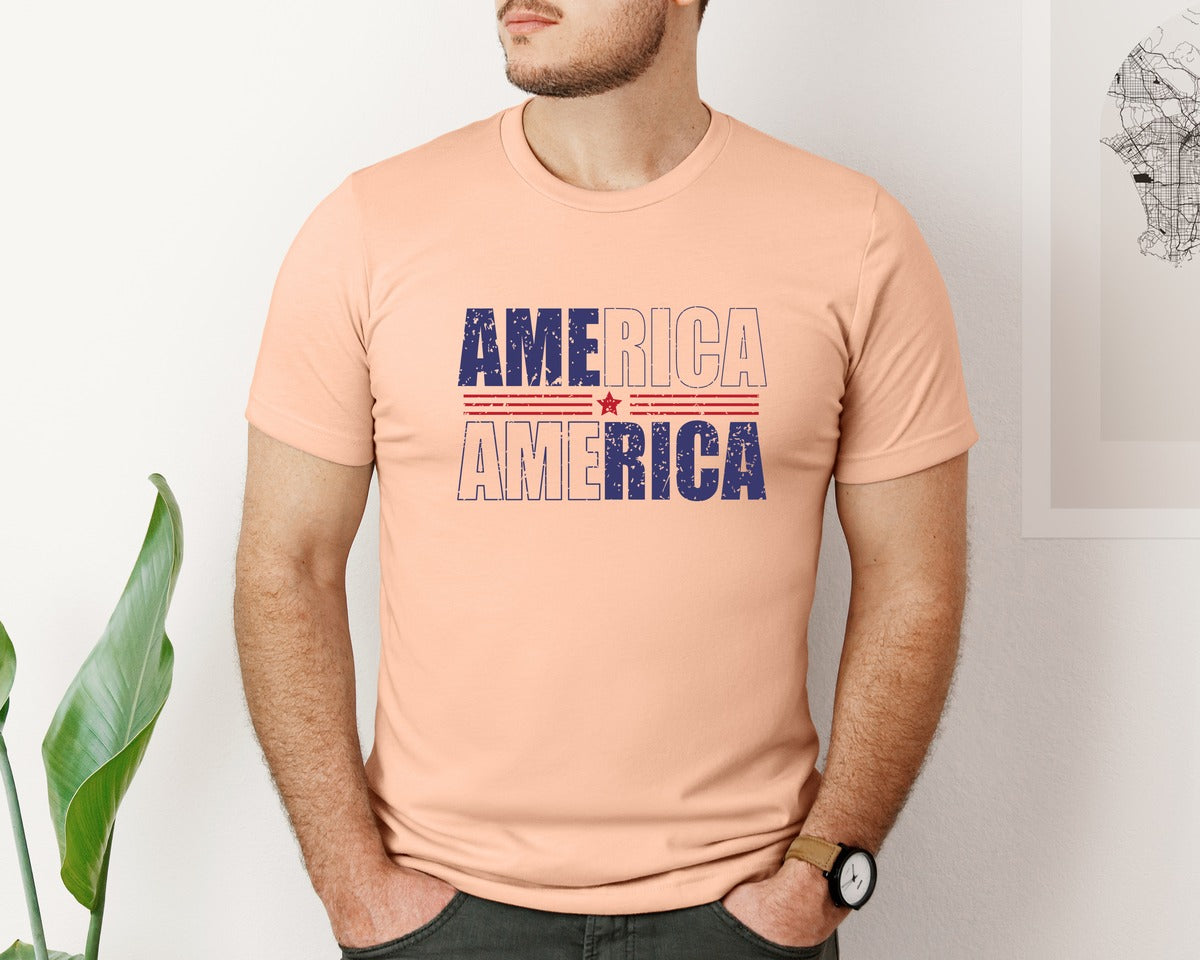 brand:Bella Canvas|color:Heather Peach|America Patriotic Graphic T-Shirt