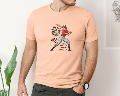 brand:Bella Canvas|color:Heather Peach|Baseball Mom Funny Softball 3 Graphic T-Shirt