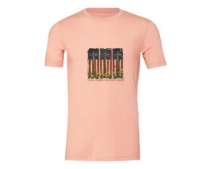 brand:Generic|color:Heather Peach|Stars And Stripes And Jesus Christ Graphic T-Shirt