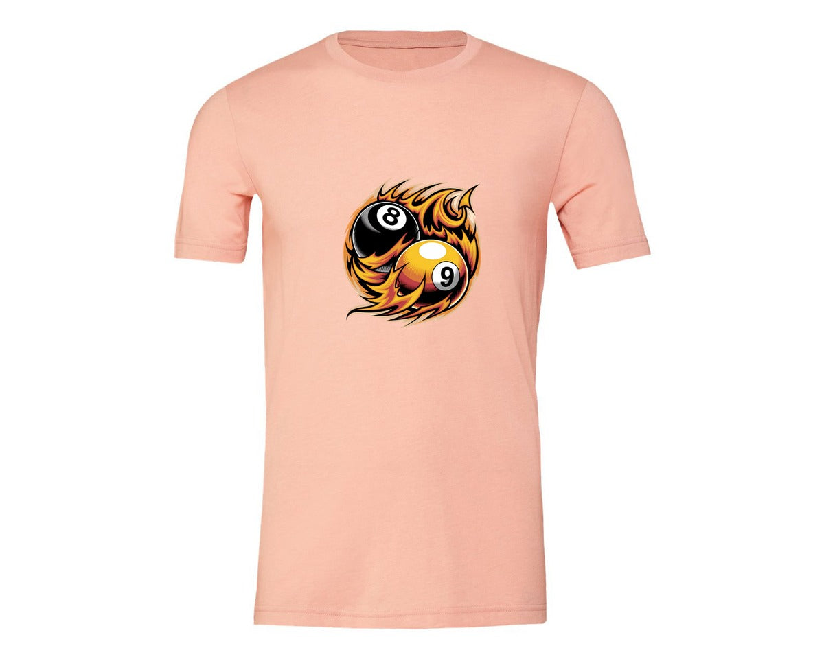 brand:Generic|color:Heather Peach|Flaming 8 9 Ball Billiards Graphic T-Shirt