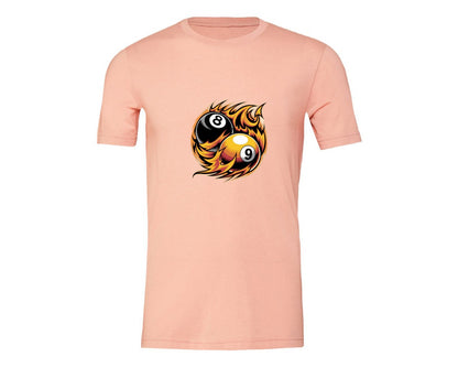 brand:Generic|color:Heather Peach|Flaming 8 9 Ball Billiards Graphic T-Shirt