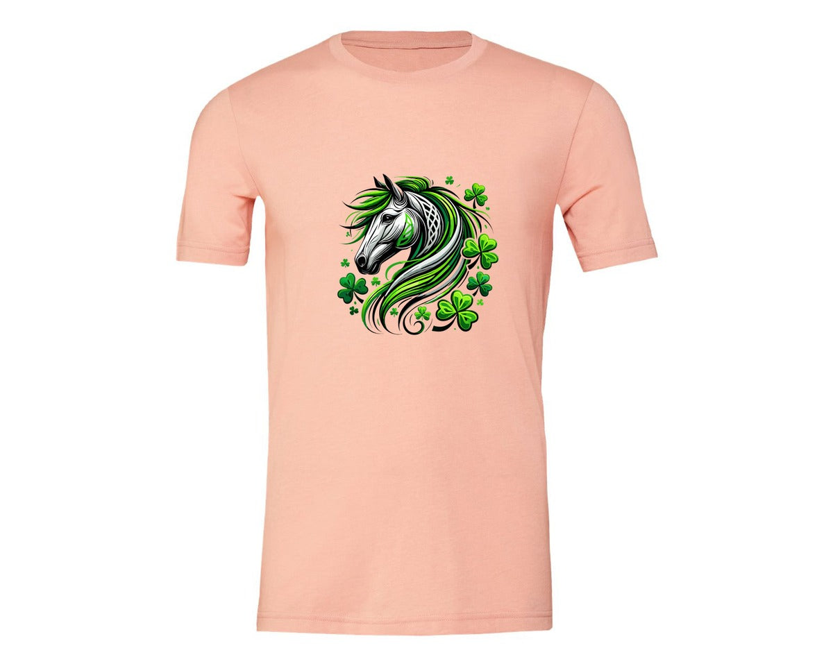 brand:Generic|color:Heather Peach|St Patricks Day Horse Lucky Graphic T-Shirt