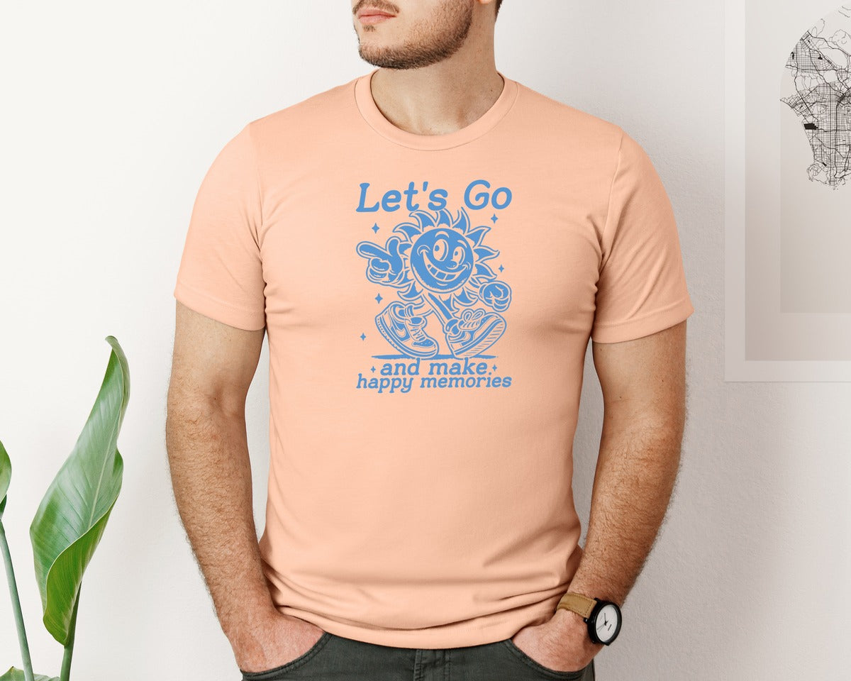 brand:Bella Canvas|color:Heather Peach|Lets Go And Make Happy Memories Graphic T-Shirt
