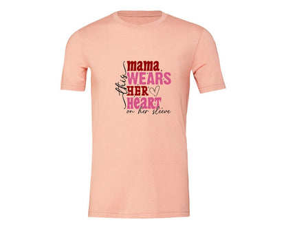 brand:Generic|color:Heather Peach|This Mama Wears Her Heart On Her Sleeve 84 Graphic T-Shirt