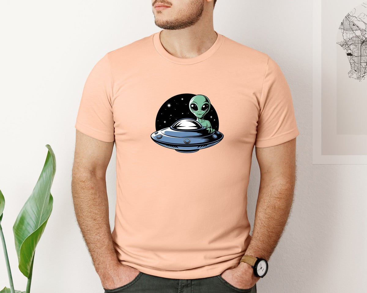 brand:Bella Canvas|color:Heather Peach|Retro Vintage Ufo Alien T Shirt Design 4 Graphic T-Shirt