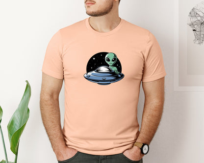 brand:Bella Canvas|color:Heather Peach|Retro Vintage Ufo Alien T Shirt Design 4 Graphic T-Shirt