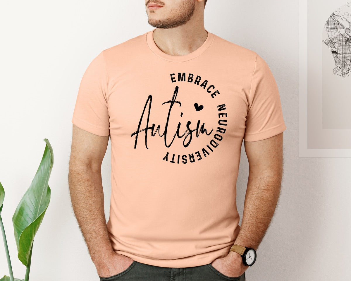 brand:Bella Canvas|color:Heather Peach|Embrace Neurodiversity Autism Graphic T-Shirt