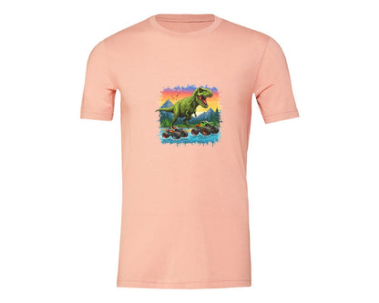 brand:Generic|color:Heather Peach|Dinosaur Monster Truck T Rex Graphic T-Shirt