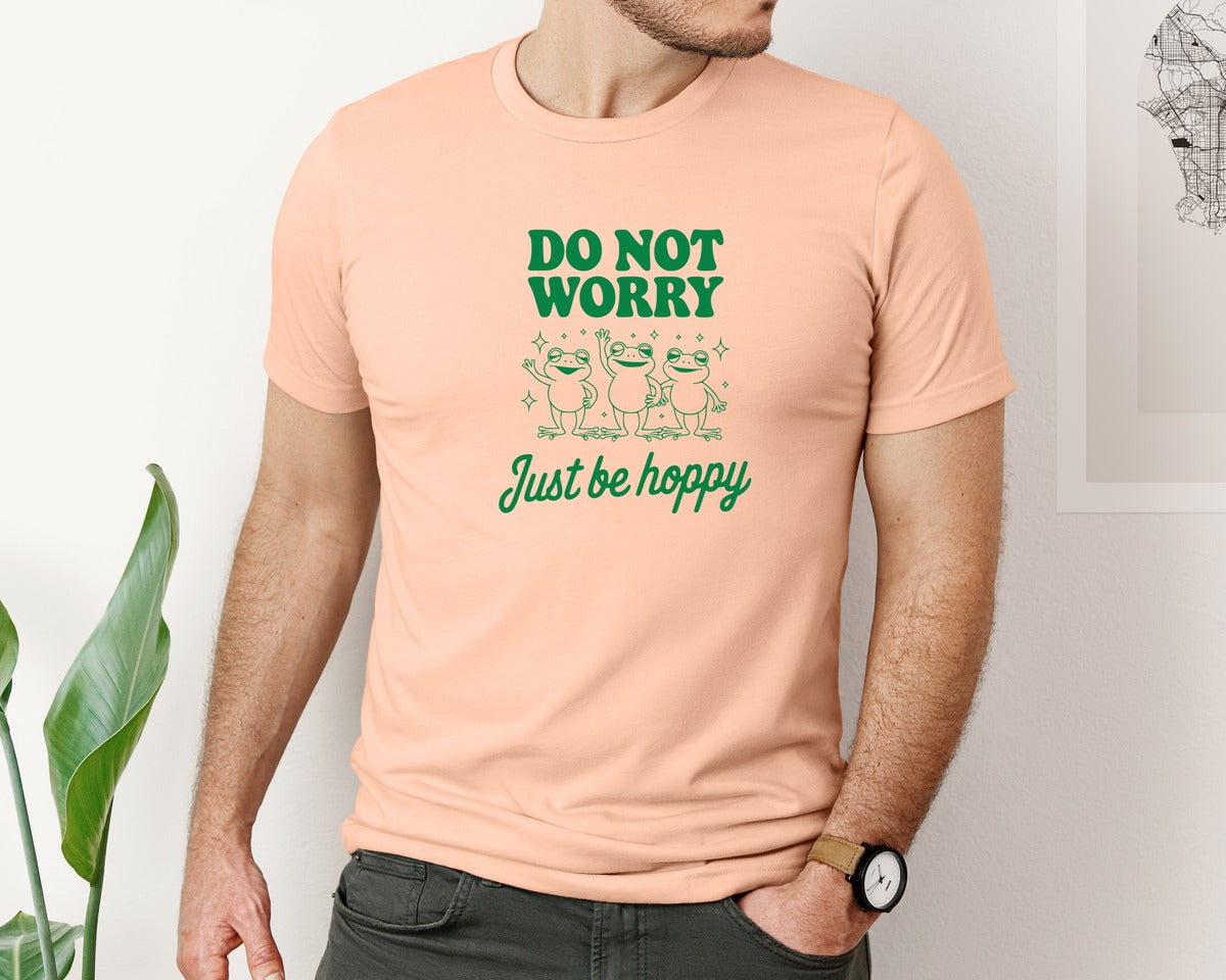 brand:Bella Canvas|color:Heather Peach|Do Not Worry Just Be Hoppy Frog T Shirt 2 Graphic T-Shirt