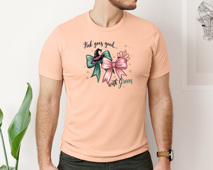brand:Bella Canvas|color:Heather Peach|Pink Goes Good With Green 4 Graphic T-Shirt