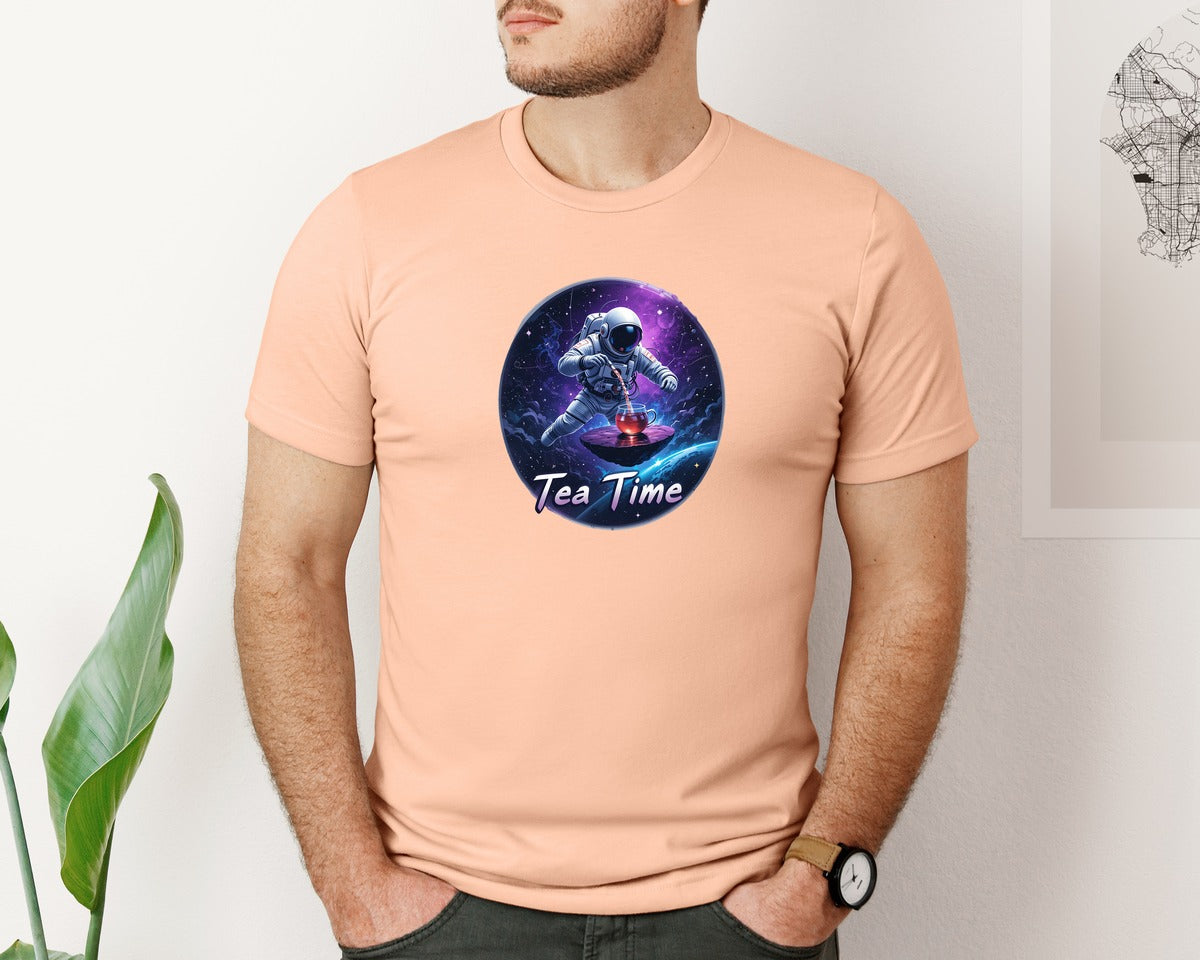 brand:Bella Canvas|color:Heather Peach|Astronaut Tea Time In Space T Shirt Graphic T-Shirt