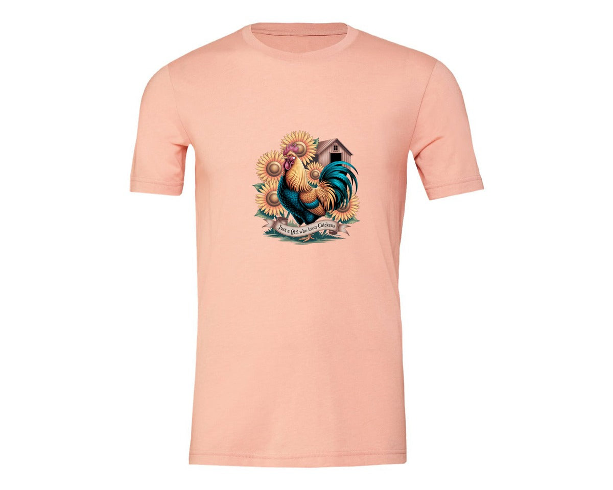 brand:Generic|color:Heather Peach|Just A Girl Who Loves Chickens 10 Graphic T-Shirt