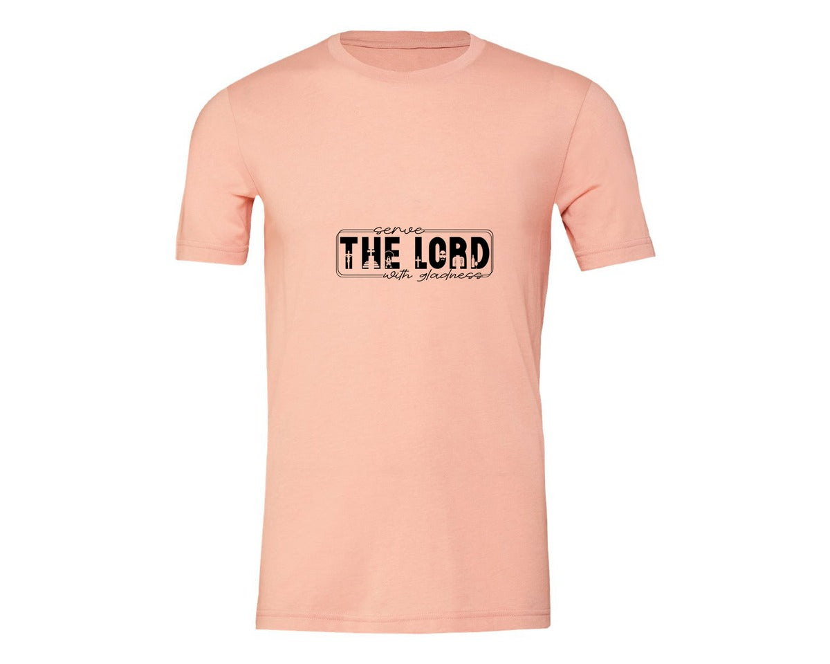 brand:Generic|color:Heather Peach|Serve The Lord With Gladness Sleeve Graphic T-Shirt