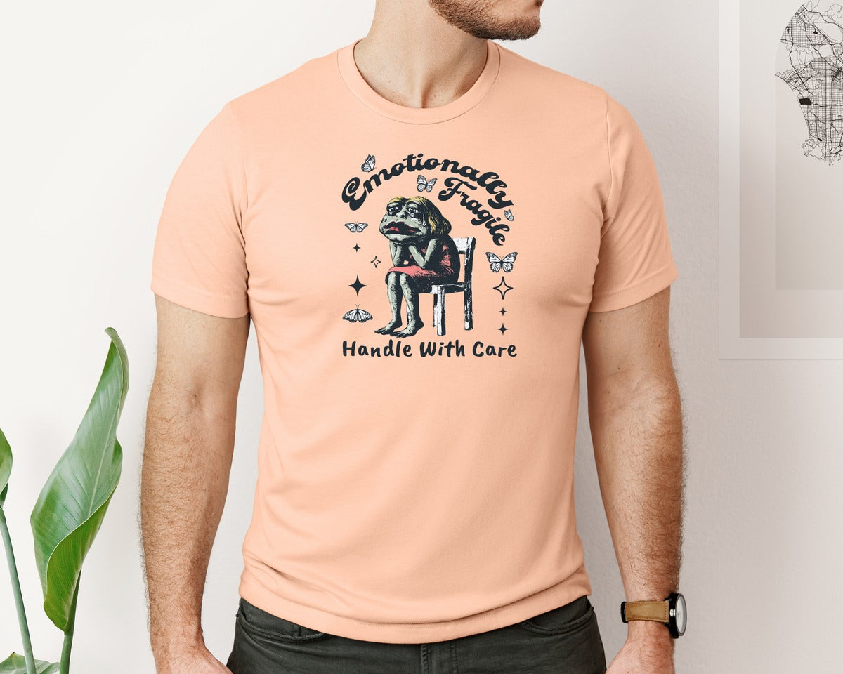 brand:Bella Canvas|color:Heather Peach|Frog Woman With Tears Emotionally Shirt Graphic T-Shirt