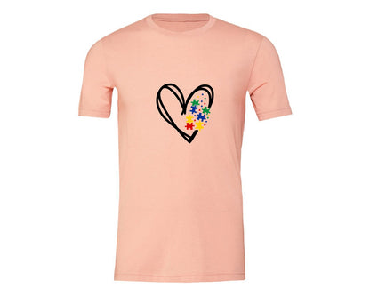 brand:Generic|color:Heather Peach|Autism Heart Autism Puzzle Graphic T-Shirt