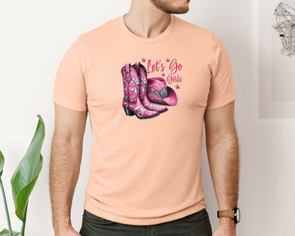 brand:Bella Canvas|color:Heather Peach|Lets Go Girls Cowgirl Boots 2 Graphic T-Shirt