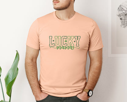brand:Bella Canvas|color:Heather Peach|Shamrock Lucky Mama St Patricks Day Graphic T-Shirt