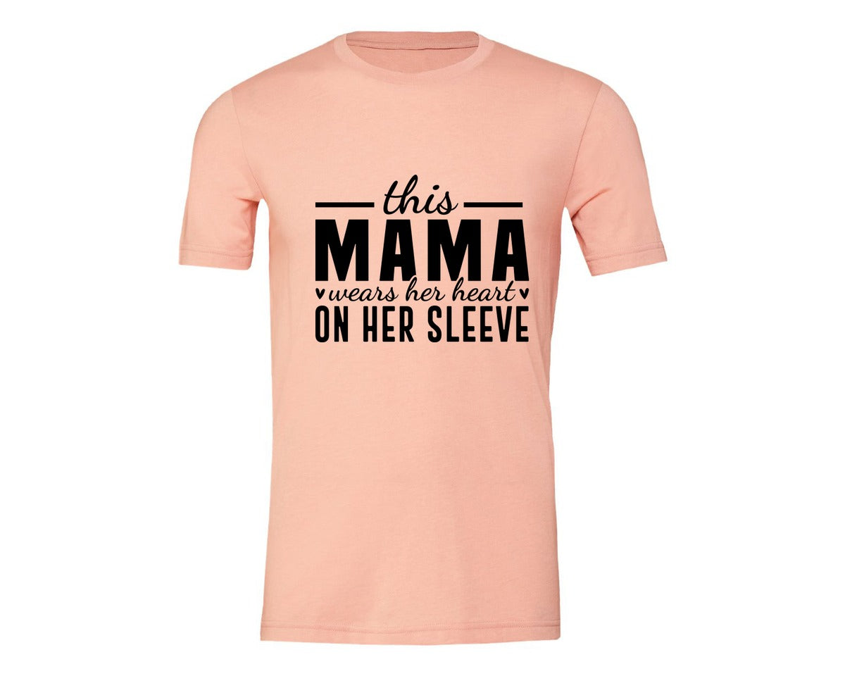 brand:Generic|color:Heather Peach|This Mama Wears Her Heart On Her Sleeve 77 Graphic T-Shirt