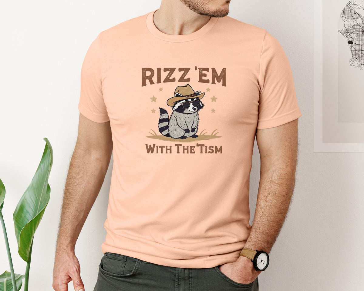 brand:Bella Canvas|color:Heather Peach|Raccoon Funny Raccoon Rizz Em Graphic T-Shirt