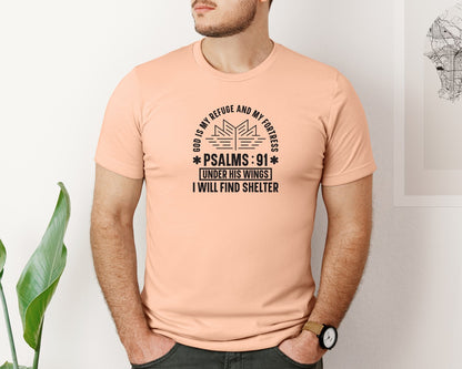 brand:Bella Canvas|color:Heather Peach|God Is My Refuge Psalms 91 Desi Graphic T-Shirt