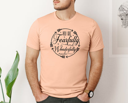 brand:Bella Canvas|color:Heather Peach|You Are Fearfully And Sleeve Design Graphic T-Shirt