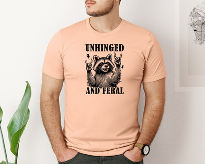 brand:Bella Canvas|color:Heather Peach|Unhinged And Feral Vintage Raccoon Meme Graphic T-Shirt