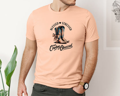 brand:Bella Canvas|color:Heather Peach|Blessed Stressed Mom Western Mothers Day 3 Graphic T-Shirt