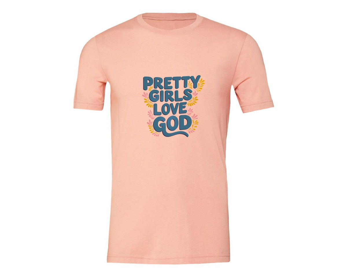 brand:Generic|color:Heather Peach|Pretty Girls Love God Christian 3 Graphic T-Shirt
