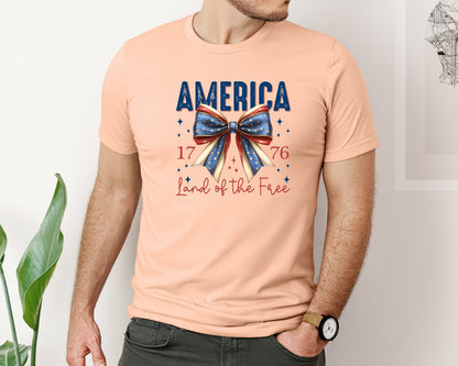 brand:Bella Canvas|color:Heather Peach|America Bow Land Of The Free Graphic T-Shirt