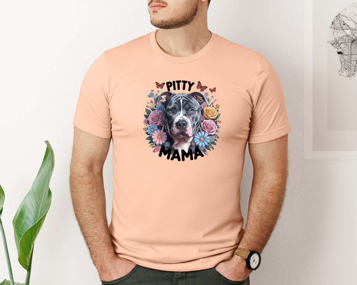brand:Bella Canvas|color:Heather Peach|Pitty Mama Cute Pitbull Dog 2 Graphic T-Shirt